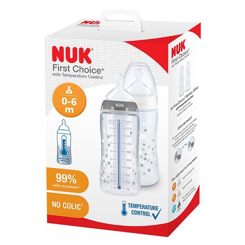 NUK First Choice+ Temperature Control Bottle 300ml 4Pk Dotty  nuk   