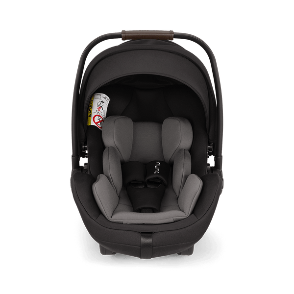 Dark gray nuna arra flex car seat with soft contoured padding and sleek modern design for babies 0 to 13kg
