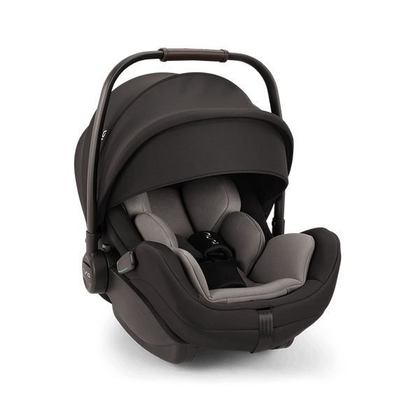 Dark gray and light gray fabric Nuna ARRA Flex car seat with sleek modern design for infants up to 13kg