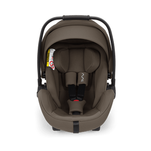 Brown nuna arra flex car seat with sleek modern design and black frame for infants 0–13kg flat recline i-size seat