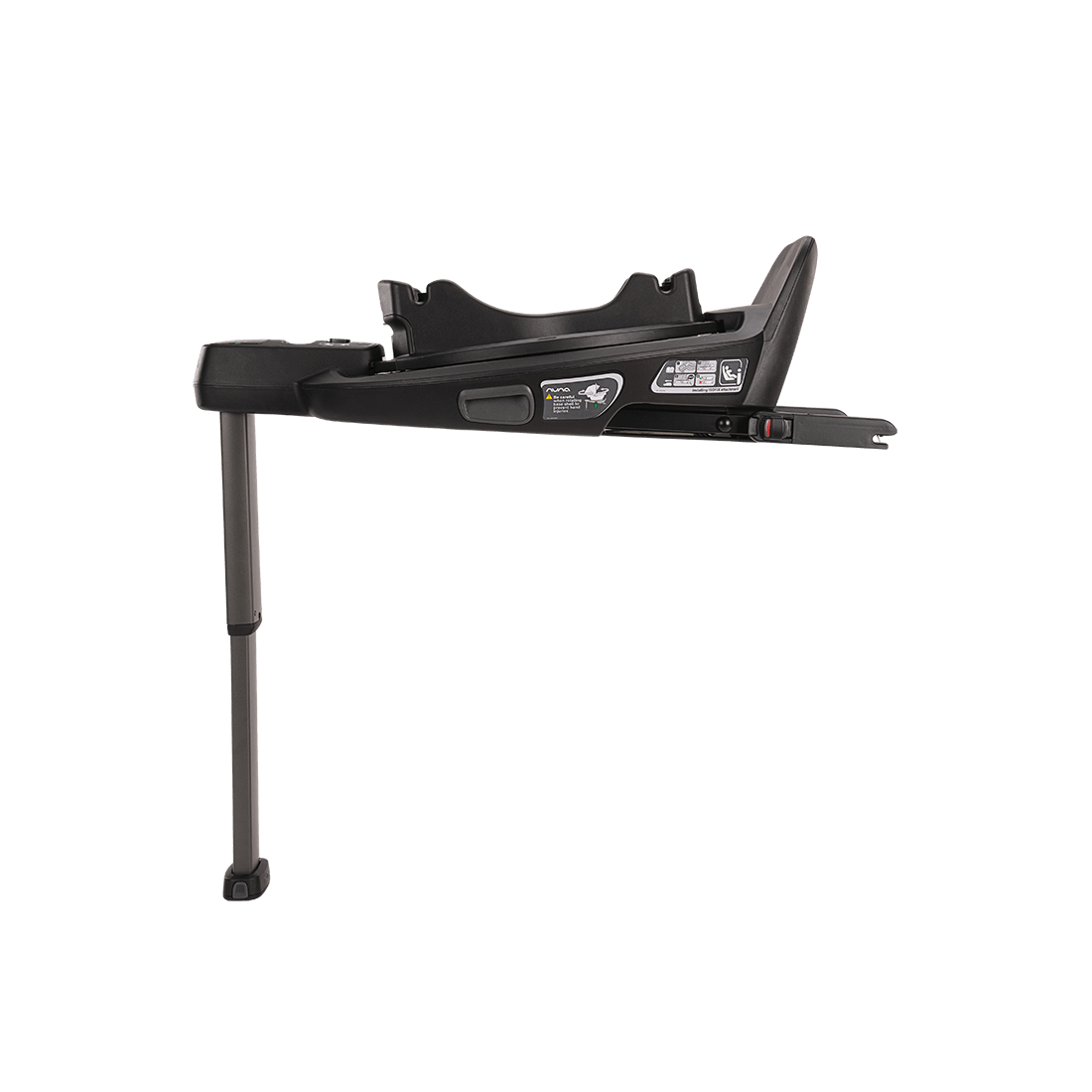 Black plastic Nuna BASE curv isofix car seat base with sturdy vertical support leg and integrated safety features