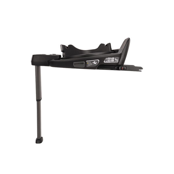 Black plastic Nuna BASE curv isofix car seat base with sturdy vertical support leg and integrated safety features
