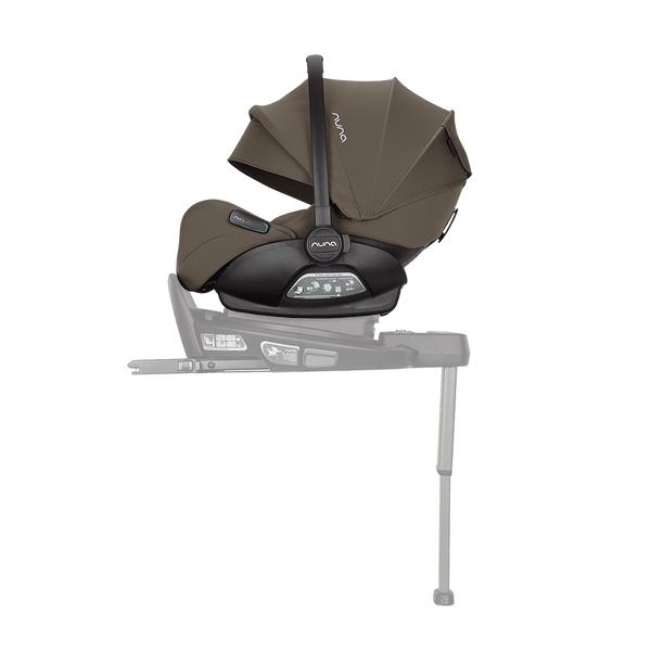 Brown and black nuna arra flex baby car seat with sleek modern design and flat recline i-size feature for 0–13kg
