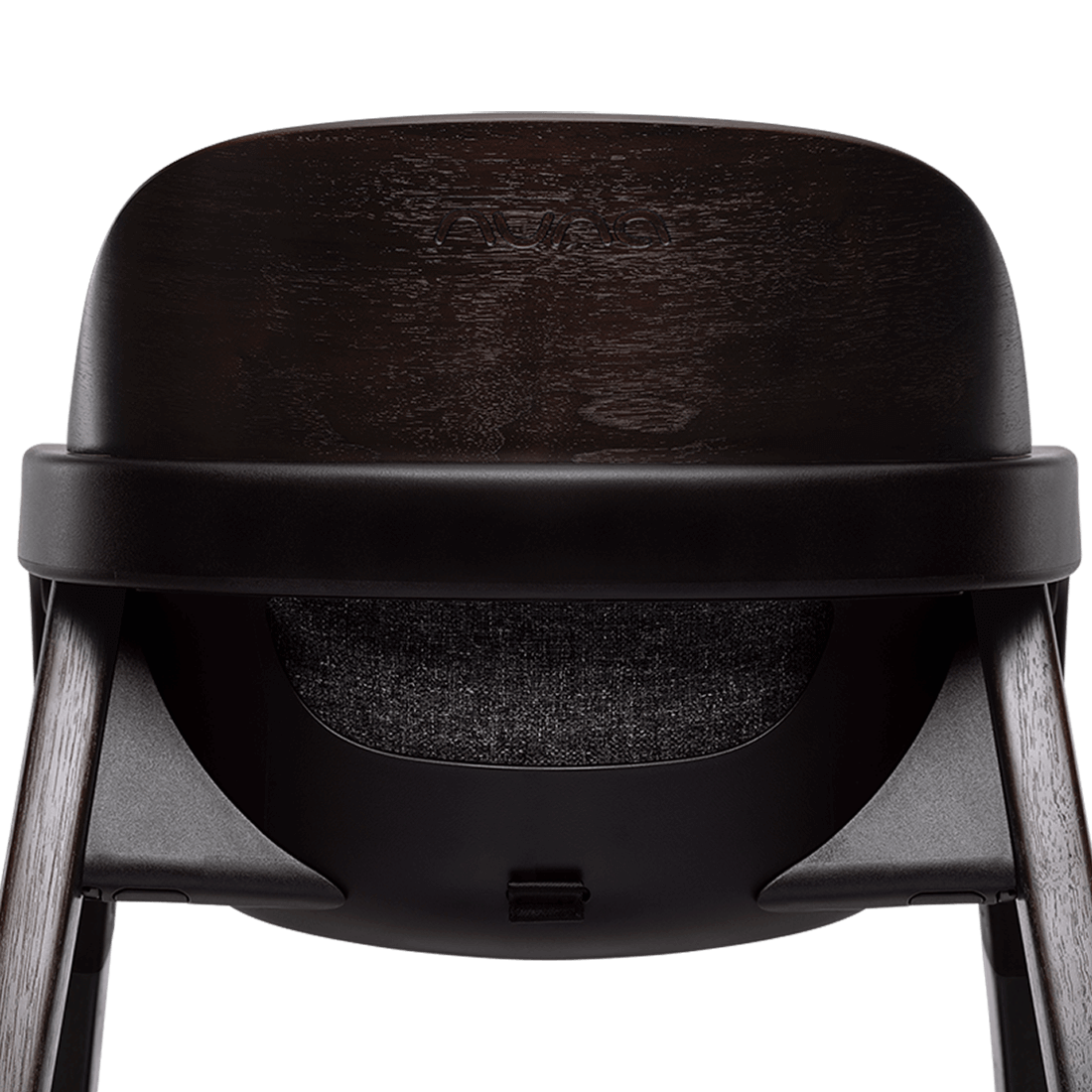 Nuna BRYN highchair metro in black avent with a textured seat and wooden legs for baby feeding