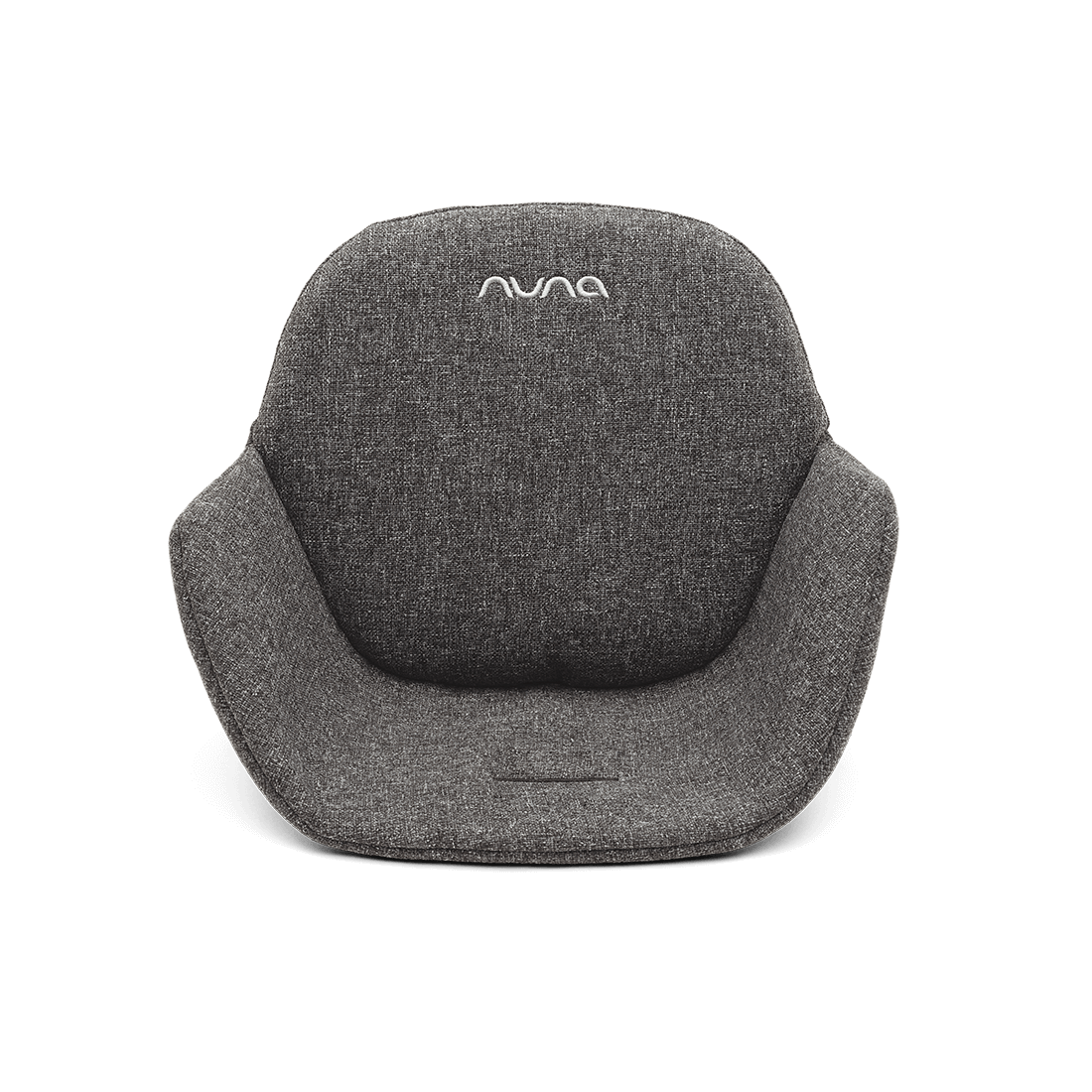 Gray textured fabric insert with nuvo logo embroidered for nuna bryn highchair sanderson model