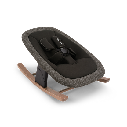 Modern black and gray textured fabric baby rocker with wooden rockers nuna bryn newborn rocker sanderson