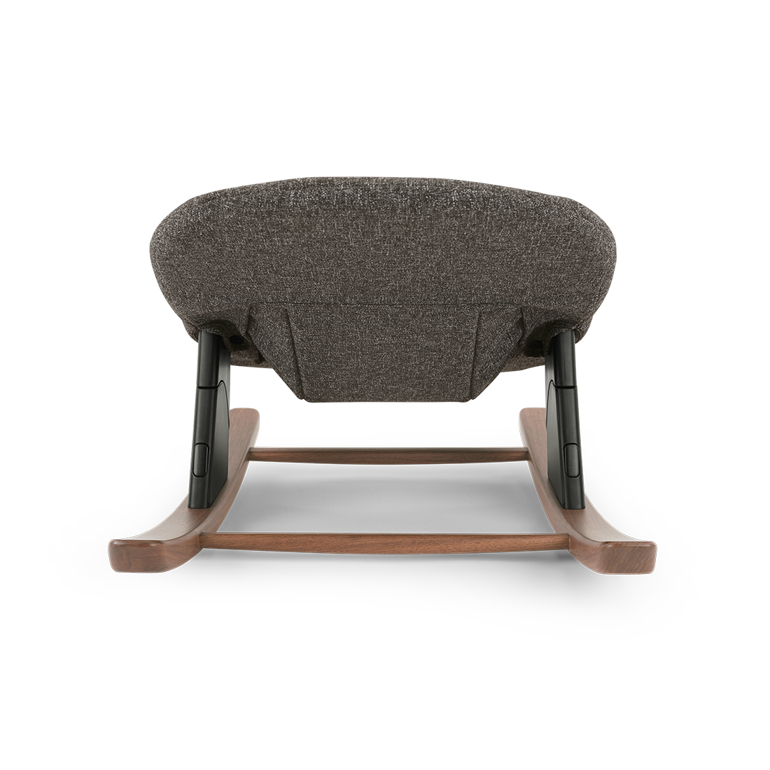 Nuna BRYN newborn rocker in sanderson gray textured fabric with wooden rockers and black metal supports