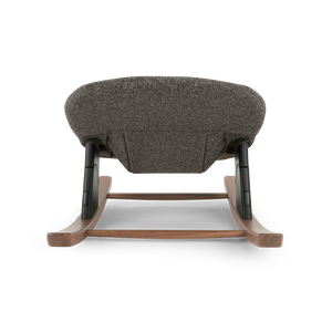 Nuna BRYN newborn rocker in sanderson gray textured fabric with wooden rockers and black metal supports