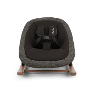 Nuna BRYN newborn rocker in sanderson with charcoal gray textured fabric and light wood tone rockers