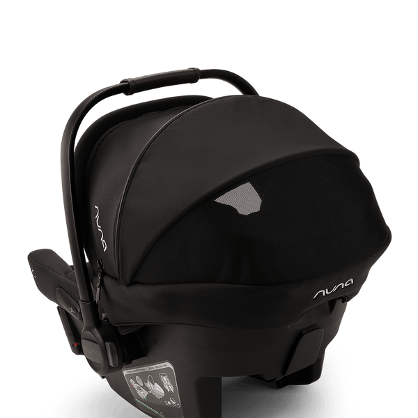 Black nuna pipa urbn infant car seat with sleek modern design subtle white branding baseless isofix i-size newborn use