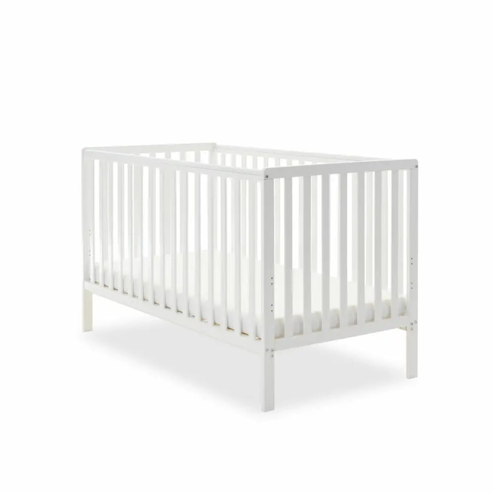 OBaby Bantam Cot Bed With Underbed Drawer & Fibre Mattress – White | Bundle Deal Obaby