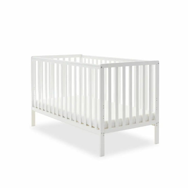 OBaby Bantam Cot Bed With Underbed Drawer & Fibre Mattress – White | Bundle Deal Obaby