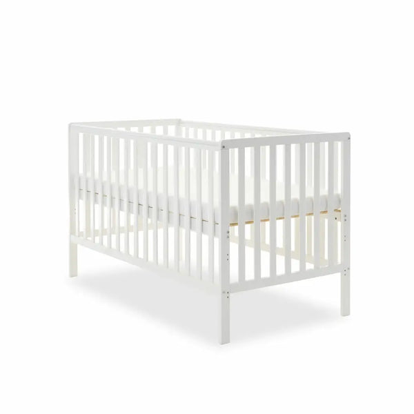OBaby Bantam Cot Bed With Underbed Drawer & Fibre Mattress – White | Bundle Deal Obaby
