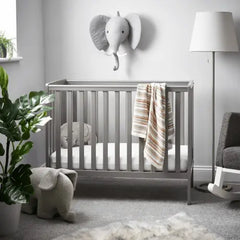 OBaby Bantam Space Saver Cot & Fibre Mattress – Taupe Grey | Bundle Deal