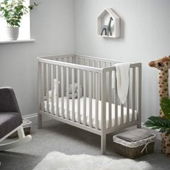 OBaby Bantam Space Saver Cot & Fibre Mattress – Warm Grey | Bundle Deal