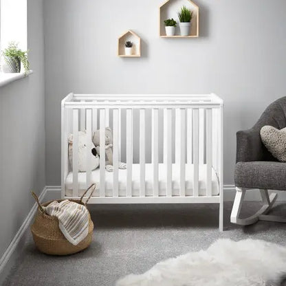 OBaby Bantam Space Saver Cot & Fibre Mattress – White | Bundle Deal Obaby