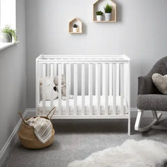 OBaby Bantam Space Saver Cot & Fibre Mattress – White | Bundle Deal