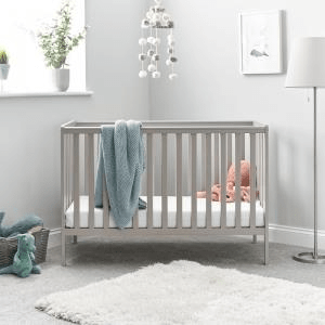 OBaby Bantam Space Saver Cot & Fibre Mattress – Warm Grey | Bundle Deal Obaby