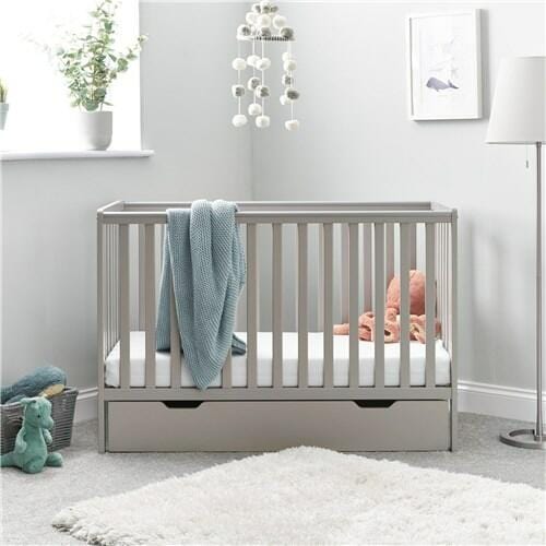 OBaby Bantam Space Saver Cot in Warm Grey with Under Bed Drawer Obaby