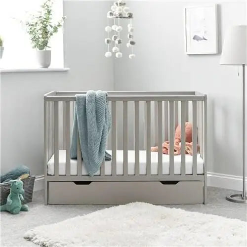 OBaby Bantam Space Saver Cot in Warm Grey with Under Bed Drawer Obaby