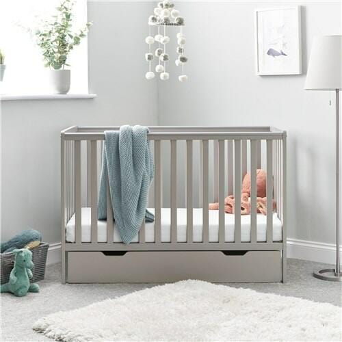 OBaby Bantam Space Saver Cot in Warm Grey with Under Bed Drawer  Obaby   