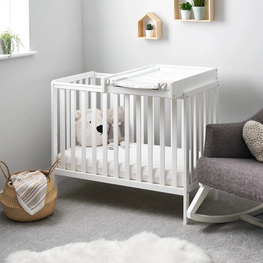 OBaby Bantam Cot, Mattress & Changer – White | Bundle Deal Obaby