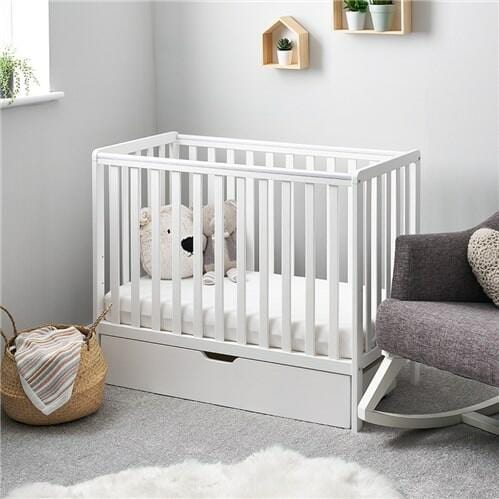 OBaby Bantam Space saver Cot in White With Under Bed Drawer Obaby