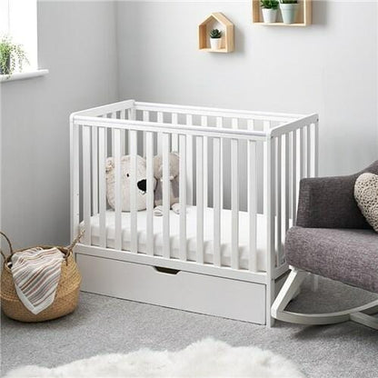 OBaby Bantam Space saver Cot in White With Under Bed Drawer Obaby