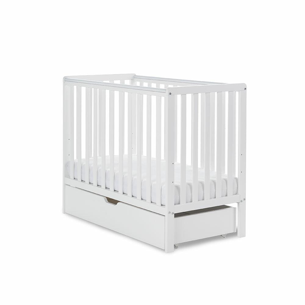 OBaby Bantam Space saver Cot in White With Under Bed Drawer Obaby