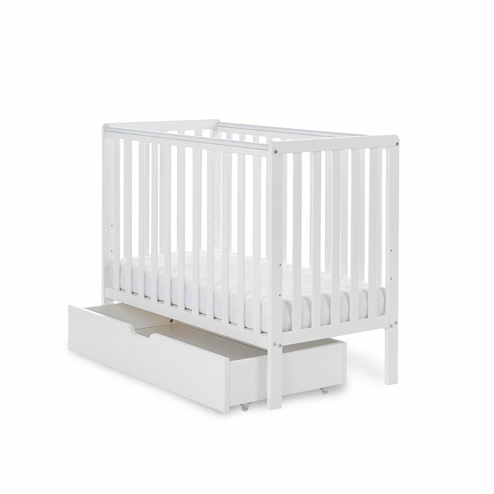 OBaby Bantam Space saver Cot in White With Under Bed Drawer Obaby