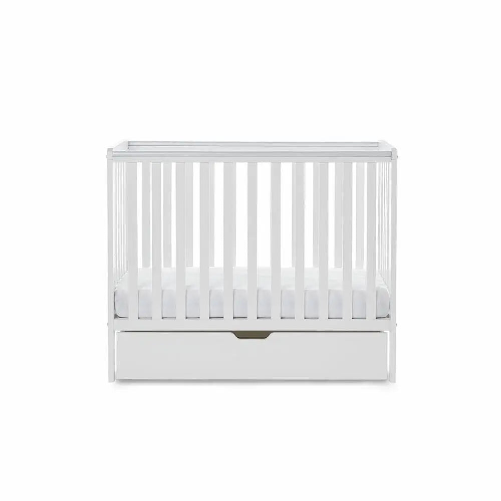 OBaby Bantam Space saver Cot in White With Under Bed Drawer Obaby