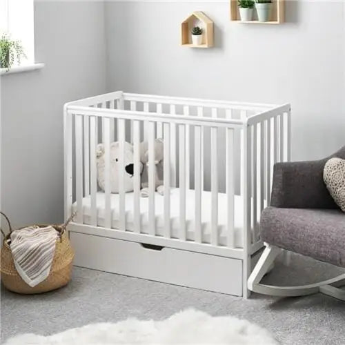 OBaby Bantam Space saver Cot in White With Under Bed Drawer & Mattress Obaby