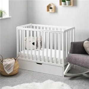 OBaby Bantam Space saver Cot in White With Under Bed Drawer & Mattress Obaby