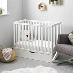 OBaby Bantam Space saver Cot in White With Under Bed Drawer & Mattress