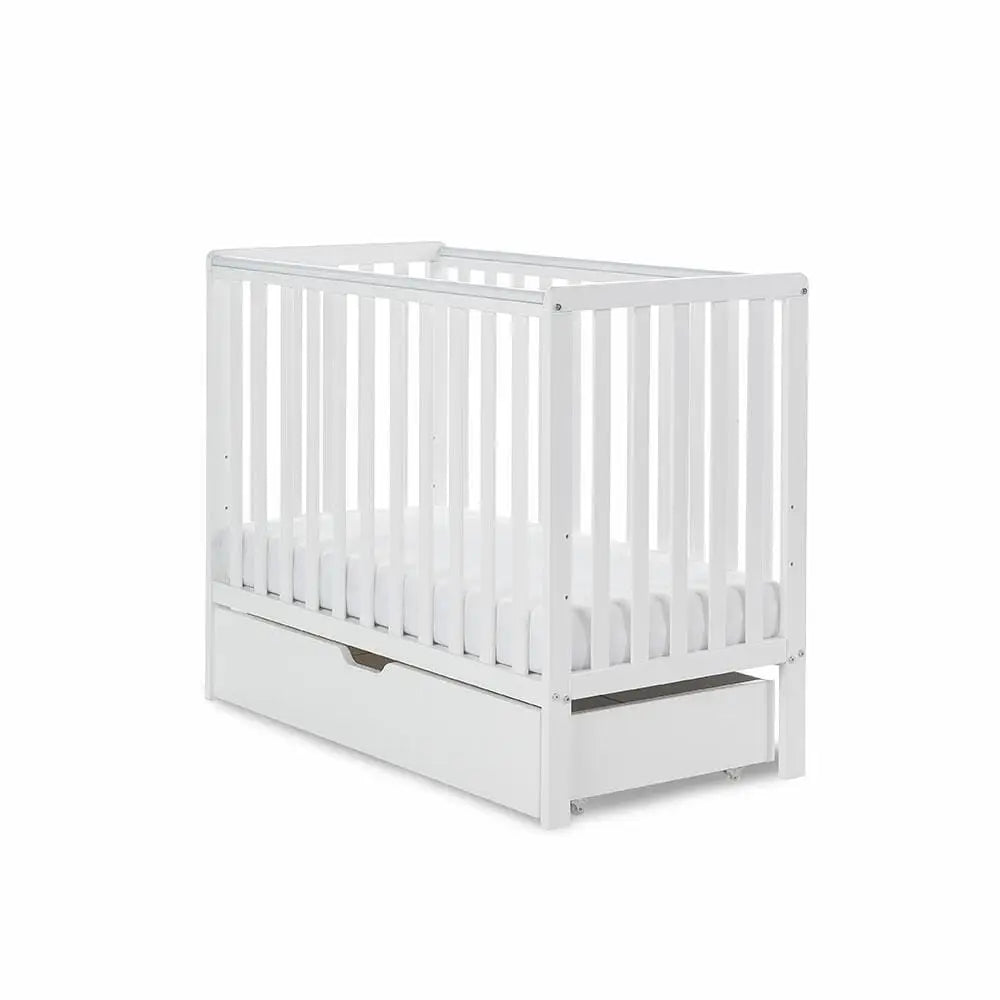 OBaby Bantam Space saver Cot in White With Under Bed Drawer & Mattress Obaby