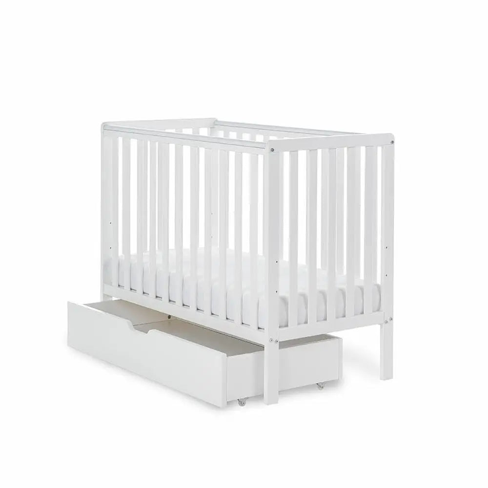 OBaby Bantam Space saver Cot in White With Under Bed Drawer & Mattress Obaby