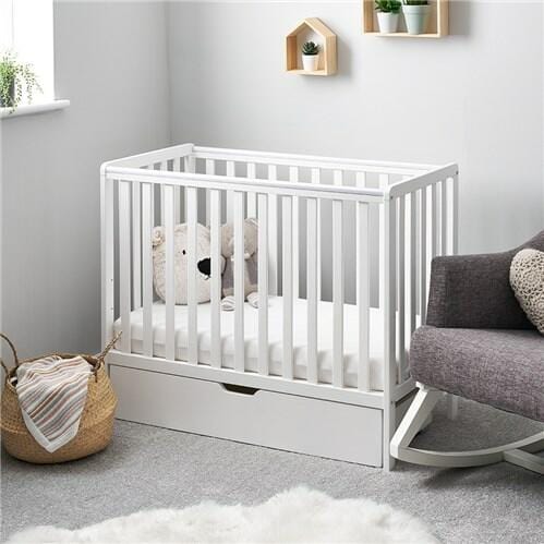 OBaby Bantam Space saver Cot in White With Under Bed Drawer  Obaby   