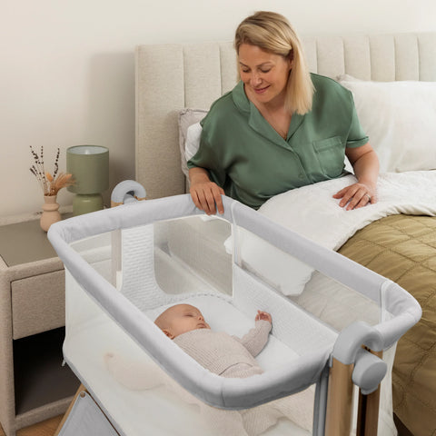 OBaby Cloud Bedside Crib – Cloud Grey