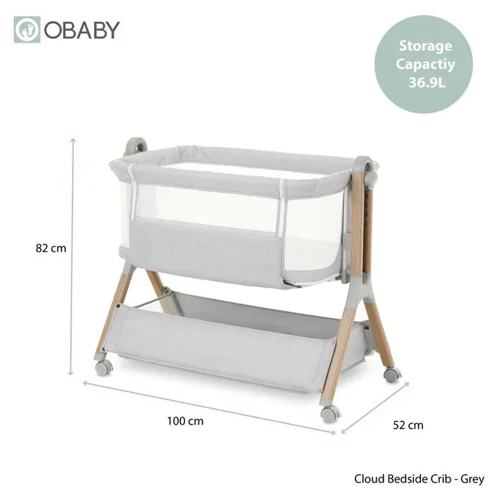 OBaby Cloud Bedside Crib – Cloud Grey OBaby