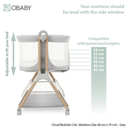 OBaby Cloud Bedside Crib – Cloud Grey OBaby