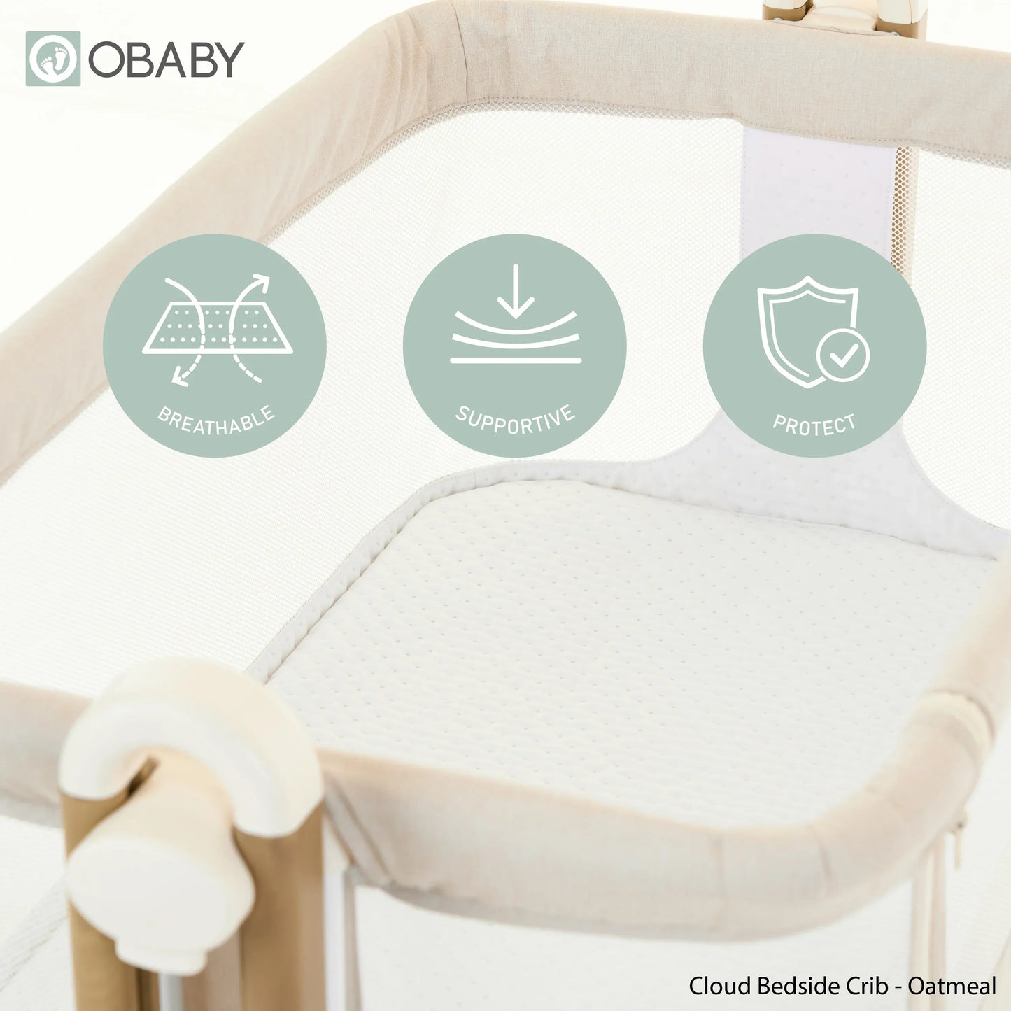 OBaby Cloud Bedside Crib – Oatmeal OBaby