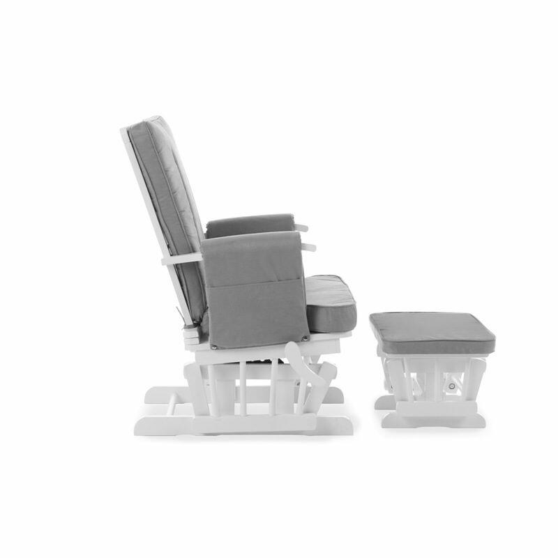 OBaby Deluxe Reclining Glider Nursery Chair & Stool - White & grey  Obaby   