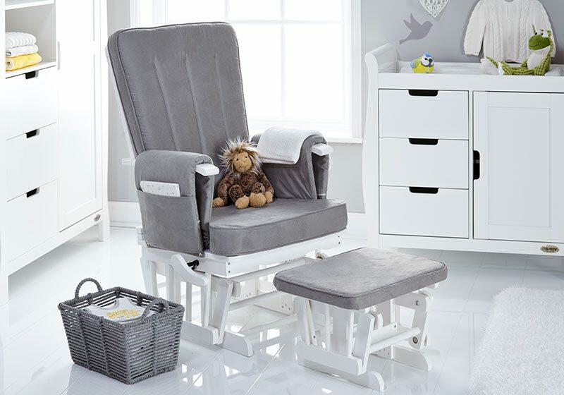 OBaby Deluxe Reclining Glider Nursery Chair & Stool - White & grey  Obaby   