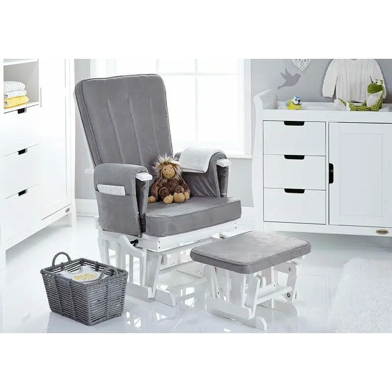 OBaby Deluxe Reclining Glider Nursery Chair & Stool - White & grey  Obaby   