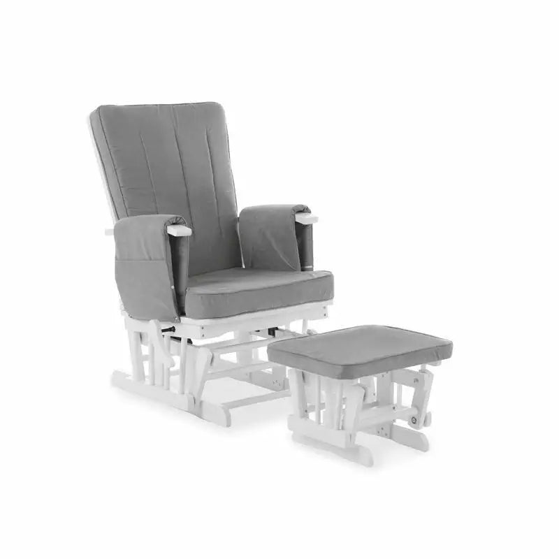 OBaby Deluxe Reclining Glider Nursery Chair & Stool - White & grey  Obaby   