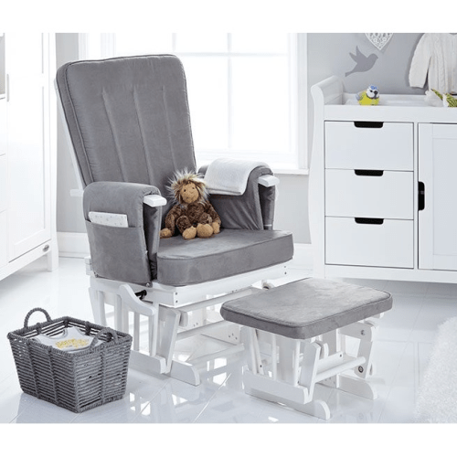 OBaby Deluxe Reclining Glider Nursery Chair & Stool - White & grey  Obaby   