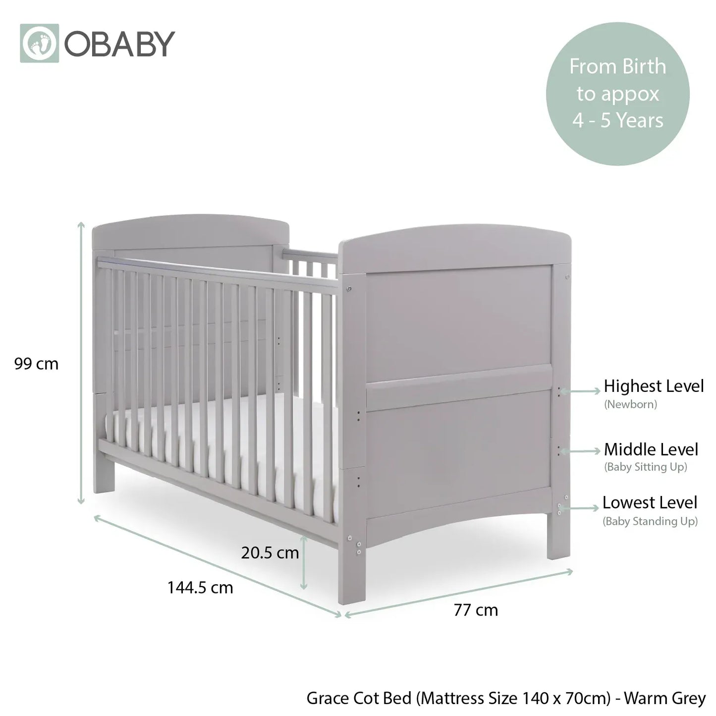 OBaby Grace 2 Piece Room Set - Warm Grey Obaby
