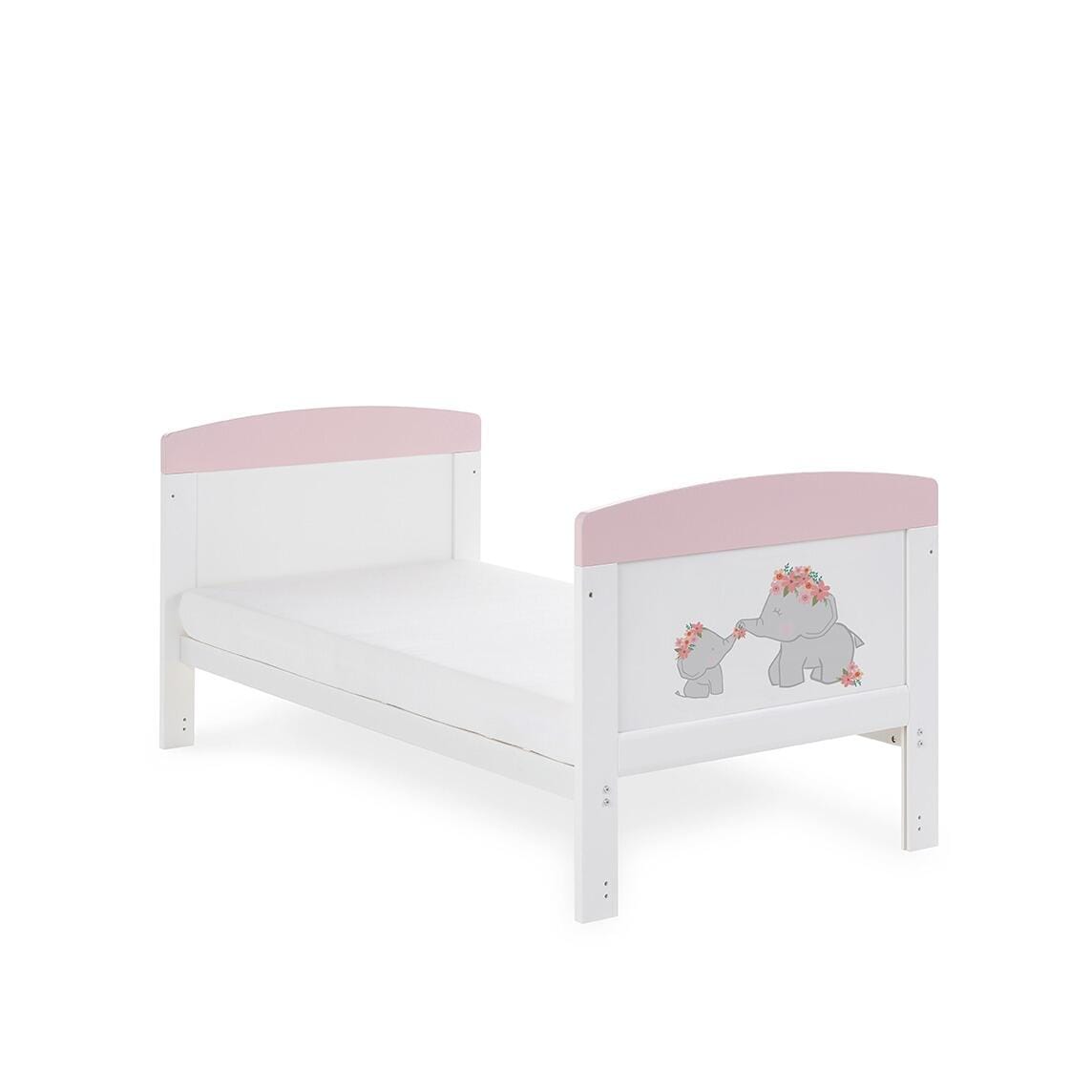 OBaby Grace Inspire Mini & Me Elephants Cot Bed - Pink With Under Bed Drawer  Obaby   