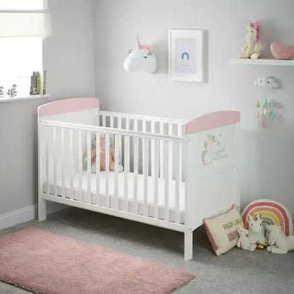 Obaby OBaby Grace Inspire Unicorn Cot Bed & Fibre Mattress – Pink