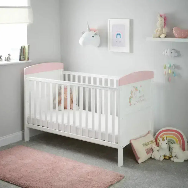 Obaby OBaby Grace Inspire Unicorn Cot Bed & Fibre Mattress – Pink